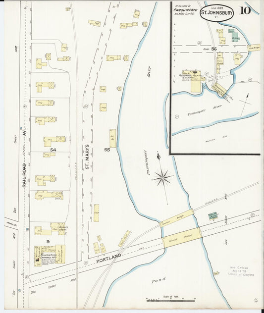 Sanborn Fire Insurance Map from Saint Johnsbury, Caledonia County, Vermont (1889), Sheet #0010 - Historic Sanborn Fire Insurance Map Print, vintage old map wall art, antique decor, genealogy gift, Vermont Vermont map