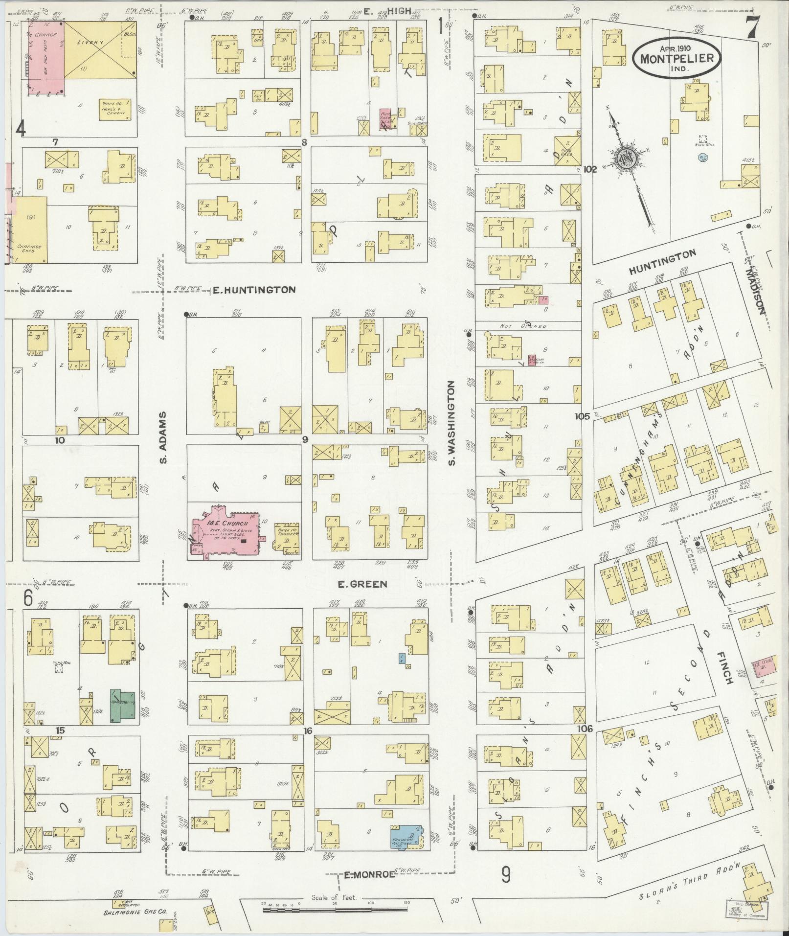 Sanborn Fire Insurance Map from Montpelier, Blackford County, Indiana (1910), Sheet #0007 - Complete Map Set gallery image, historic Sanborn map, vintage wall art, Indiana Indiana