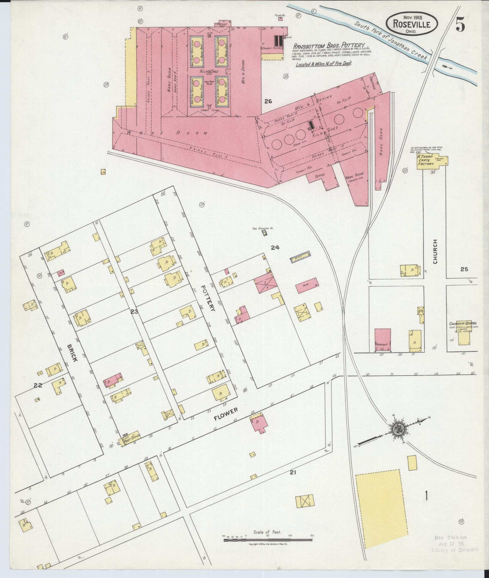 Sanborn Fire Insurance Map from Roseville, Perry And Muskingum Counties, Ohio (1918), Sheet #0005 - Complete Map Set gallery image, historic Sanborn map, vintage wall art, Ohio Ohio