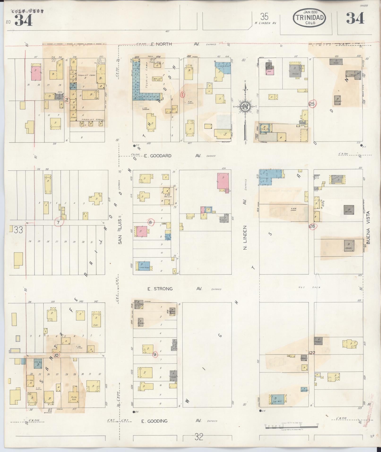 Sanborn Fire Insurance Map from Trinidad, Las Animas County, Colorado (1948), Sheet #0034 - Complete Map Set gallery image, historic Sanborn map, vintage wall art, Colorado Colorado