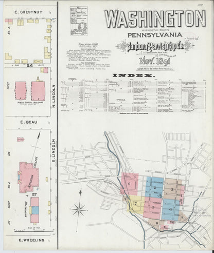 Sanborn Fire Insurance Map from Washington, Washington County, Pennsylvania (1891), Sheet #0001 - Complete Map Set gallery image, historic Sanborn map, vintage wall art, Sanborn Fire Insurance Map from Washington Washington