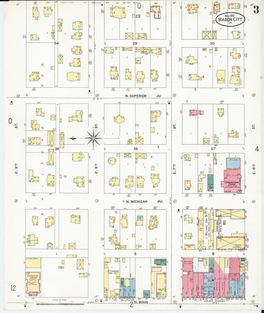 Sanborn Fire Insurance Map from Mason City, Cerro Gordo County, Iowa (1901), Sheet #0003 - Historic Sanborn Fire Insurance Map Print, vintage old map wall art