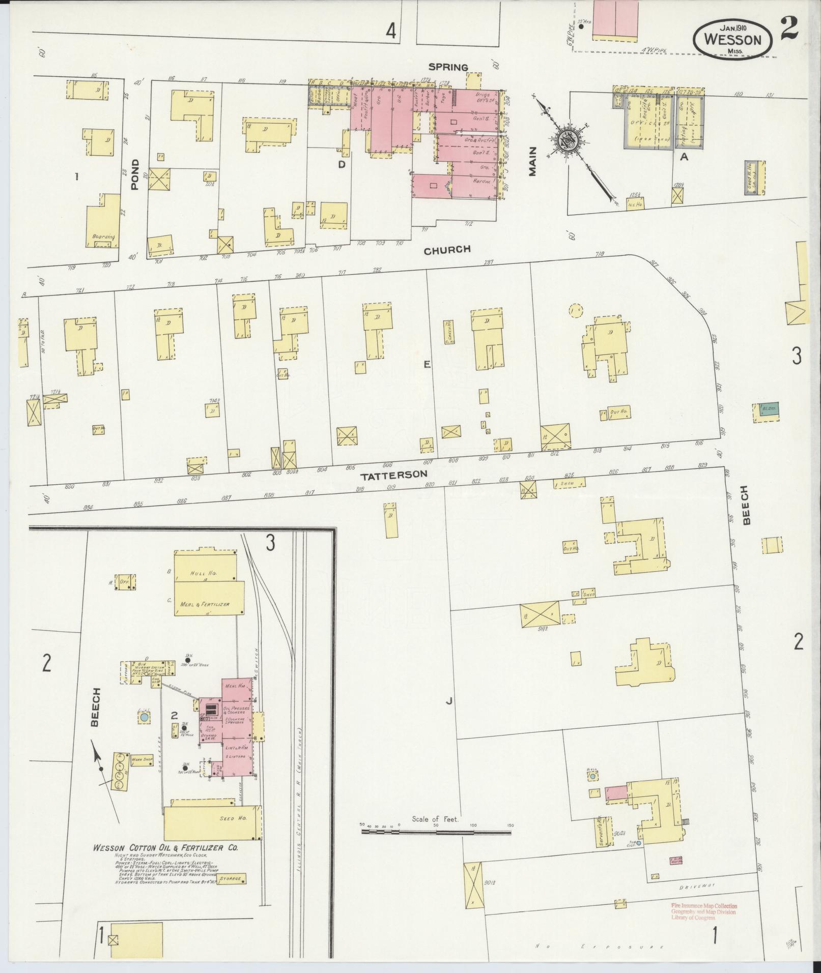 Sanborn Fire Insurance Map from Wesson, Copiah County, Mississippi (1910), Sheet #0002 - Complete Map Set gallery image, historic Sanborn map, vintage wall art, Mississippi Mississippi