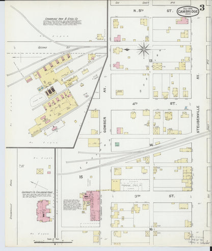 Sanborn Fire Insurance Map from Cambridge, Guernsey County, Ohio (1892), Sheet #0003 - Complete Map Set gallery image, historic Sanborn map, vintage wall art, Ohio Ohio