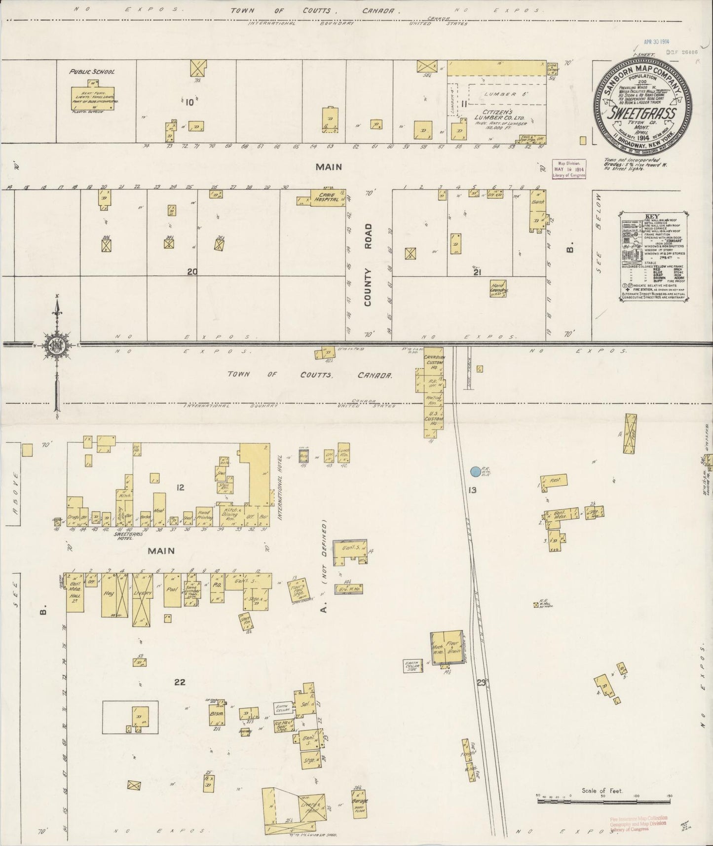 Sanborn Fire Insurance Map from Sweetgrass, Toole County, Montana (1914), Sheet #0001 - Historic Sanborn Fire Insurance Map Print, vintage old map wall art, antique decor, genealogy gift, Montana Montana map