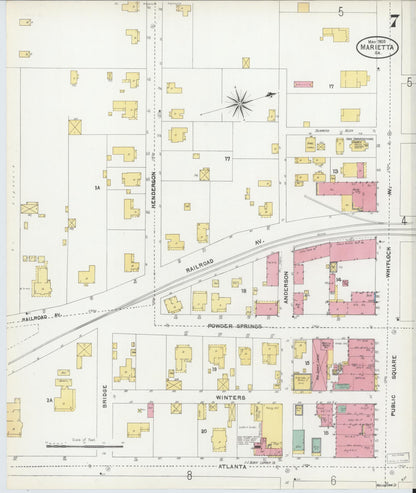 Sanborn Fire Insurance Map from Marietta, Cobb County, Georgia (1905), Sheet #0007 - Complete Map Set gallery image, historic Sanborn map, vintage wall art, Georgia Georgia