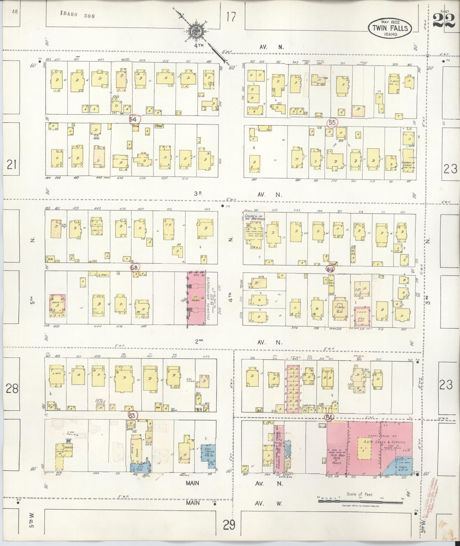 Sanborn Fire Insurance Map from Twin Falls, Twin Falls County, Idaho (1949), Sheet #0022 - Complete Map Set gallery image, historic Sanborn map, vintage wall art, Falls Idaho
