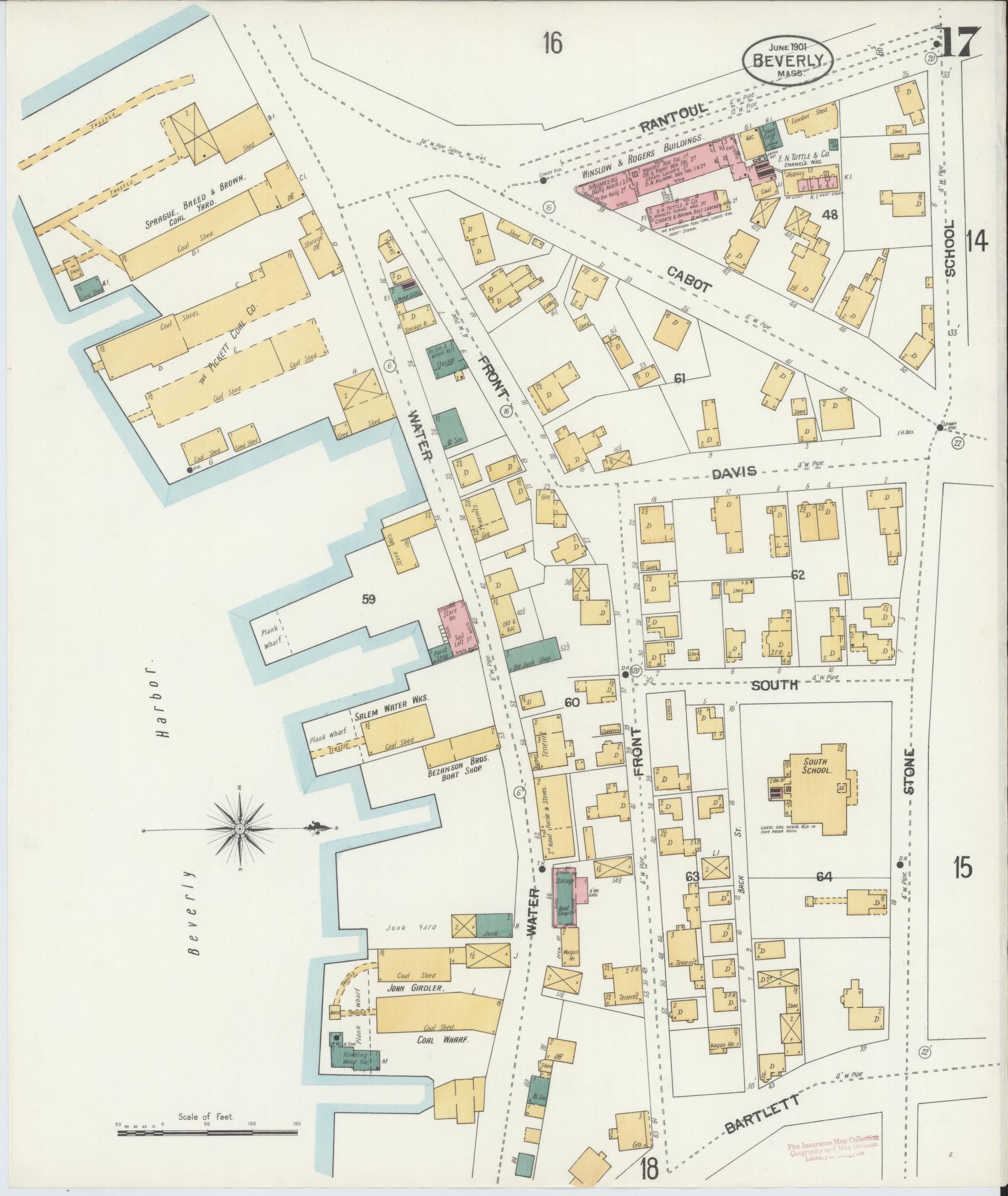 Sanborn Fire Insurance Map from Beverly, Essex County, Massachusetts (1901), Sheet #0017 - Historic Sanborn Fire Insurance Map Print, vintage old map wall art, antique decor, genealogy gift, Massachusetts Massachusetts map