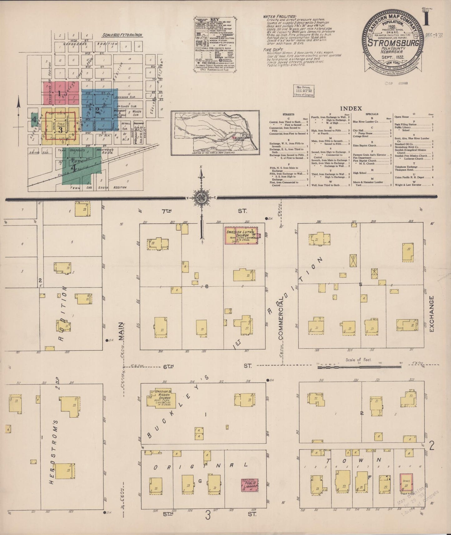 Sanborn Fire Insurance Map from Stromsburg, Polk County, Nebraska (1922), Sheet #0001 - Complete Map Set gallery image, historic Sanborn map, vintage wall art, Nebraska Nebraska