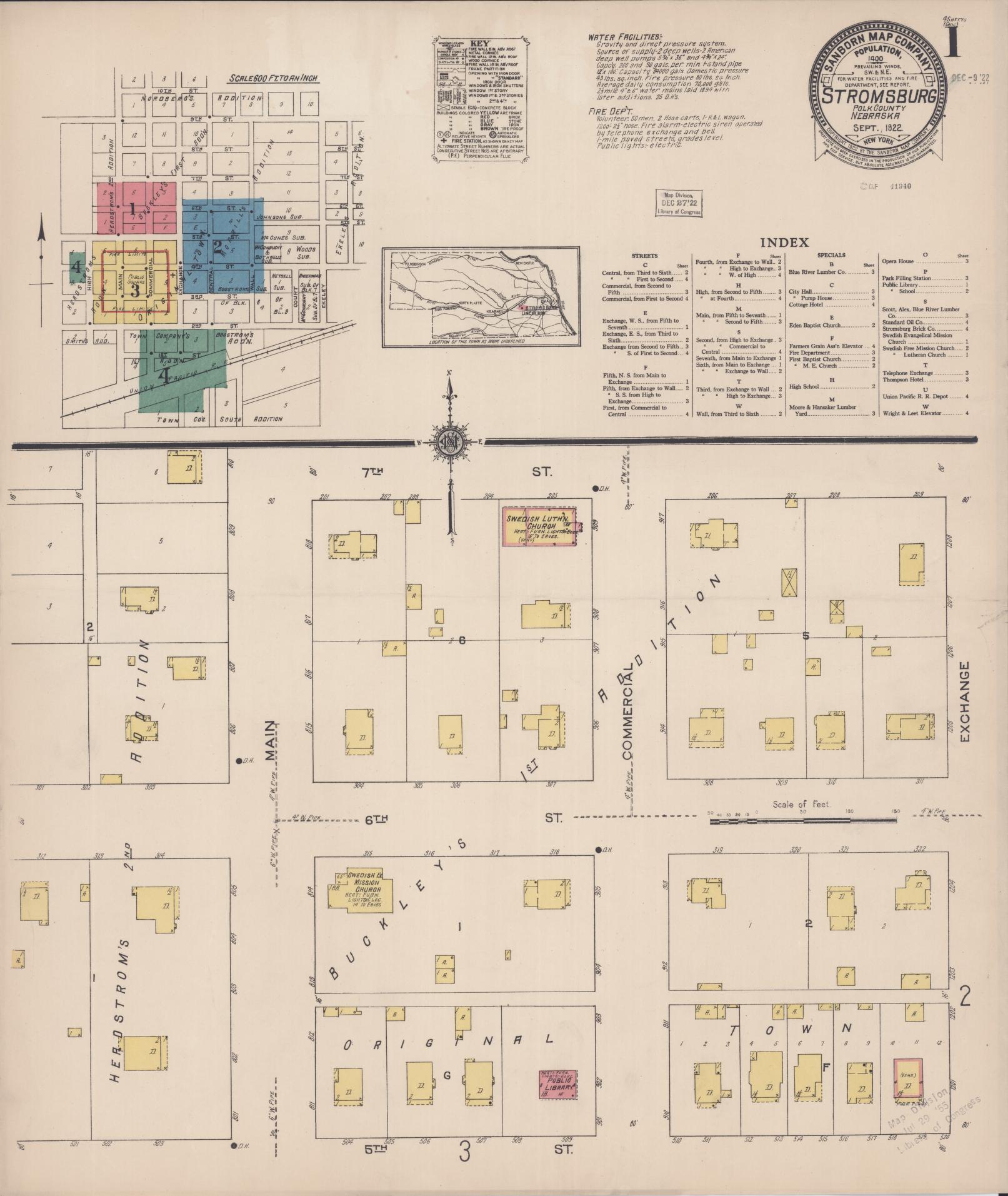 Sanborn Fire Insurance Map from Stromsburg, Polk County, Nebraska (1922), Sheet #0001 - Complete Map Set gallery image, historic Sanborn map, vintage wall art, Nebraska Nebraska
