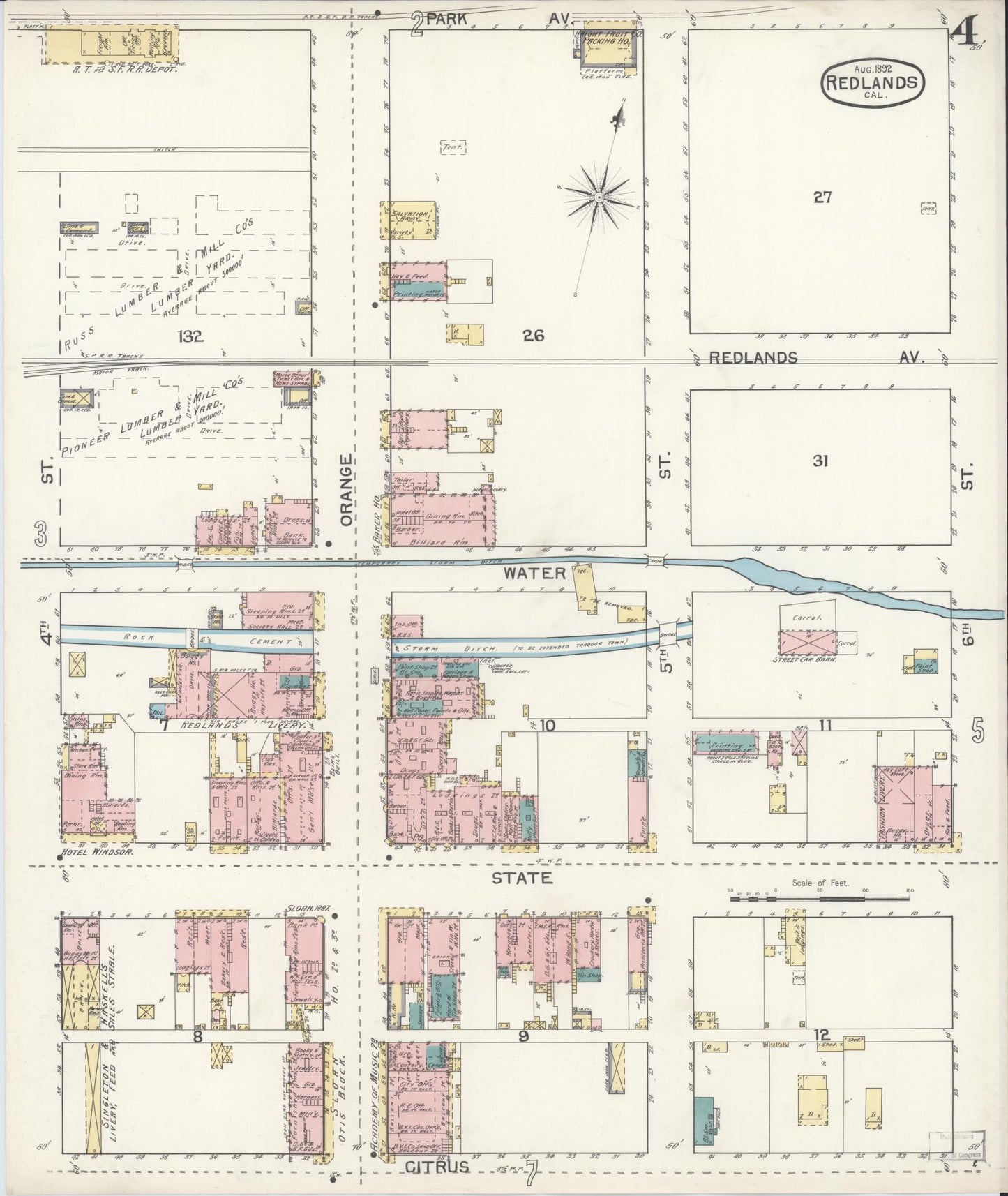 Sanborn Fire Insurance Map from Redlands, San Bernardino County, California (1892), Sheet #0004 - Complete Map Set gallery image, historic Sanborn map, vintage wall art, California California