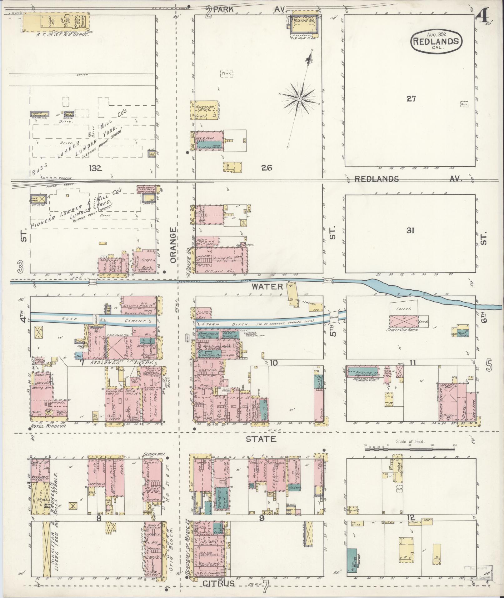 Sanborn Fire Insurance Map from Redlands, San Bernardino County, California (1892), Sheet #0004 - Complete Map Set gallery image, historic Sanborn map, vintage wall art, California California