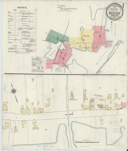 Sanborn Fire Insurance Map from Wickford, Washington County, Rhode Island (1910), Sheet #0001 - Historic Sanborn Fire Insurance Map Print, vintage old map wall art, antique decor, genealogy gift, Rhode Island Rhode Island map