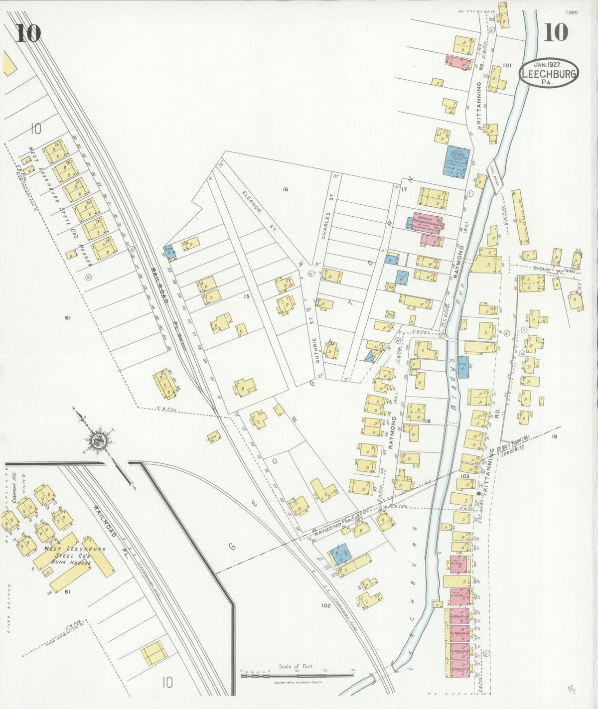 Sanborn Fire Insurance Map from Leechburg, Armstrong County, Pennsylvania (1927), Sheet #0010 - Historic Sanborn Fire Insurance Map Print, vintage old map wall art, antique decor, genealogy gift, Pennsylvania Pennsylvania map