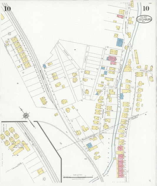 Sanborn Fire Insurance Map from Leechburg, Armstrong County, Pennsylvania (1927), Sheet #0010 - Historic Sanborn Fire Insurance Map Print, vintage old map wall art, antique decor, genealogy gift, Pennsylvania Pennsylvania map