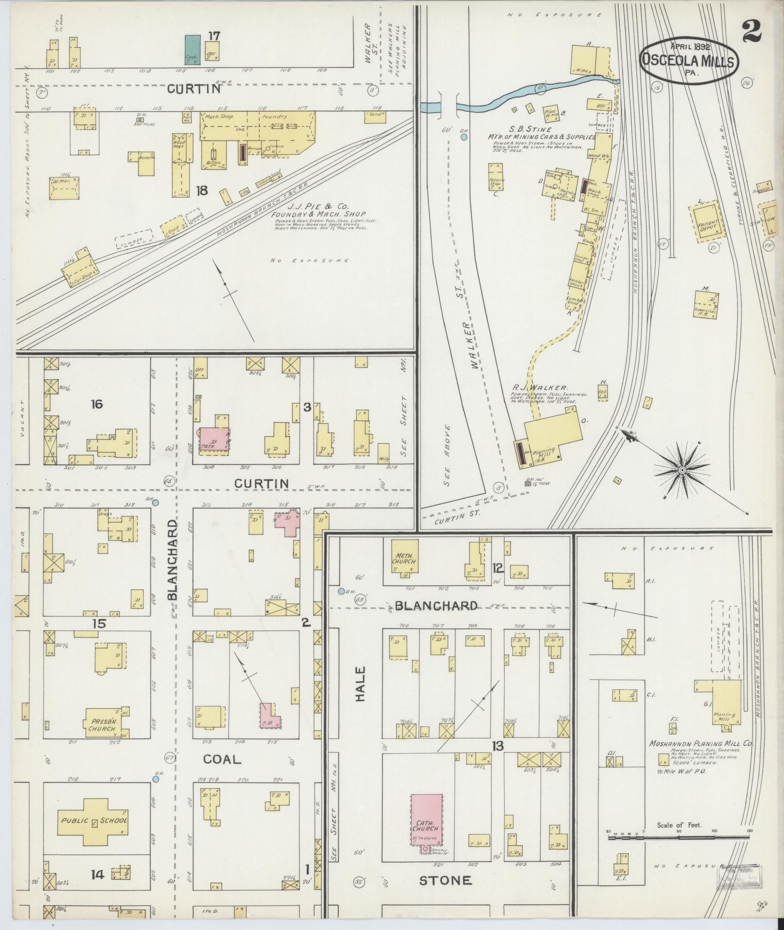 Sanborn Fire Insurance Map from Osceola Mills, Clearfield County, Pennsylvania (1892), Sheet #0002 - Complete Map Set gallery image, historic Sanborn map, vintage wall art, Pennsylvania Pennsylvania