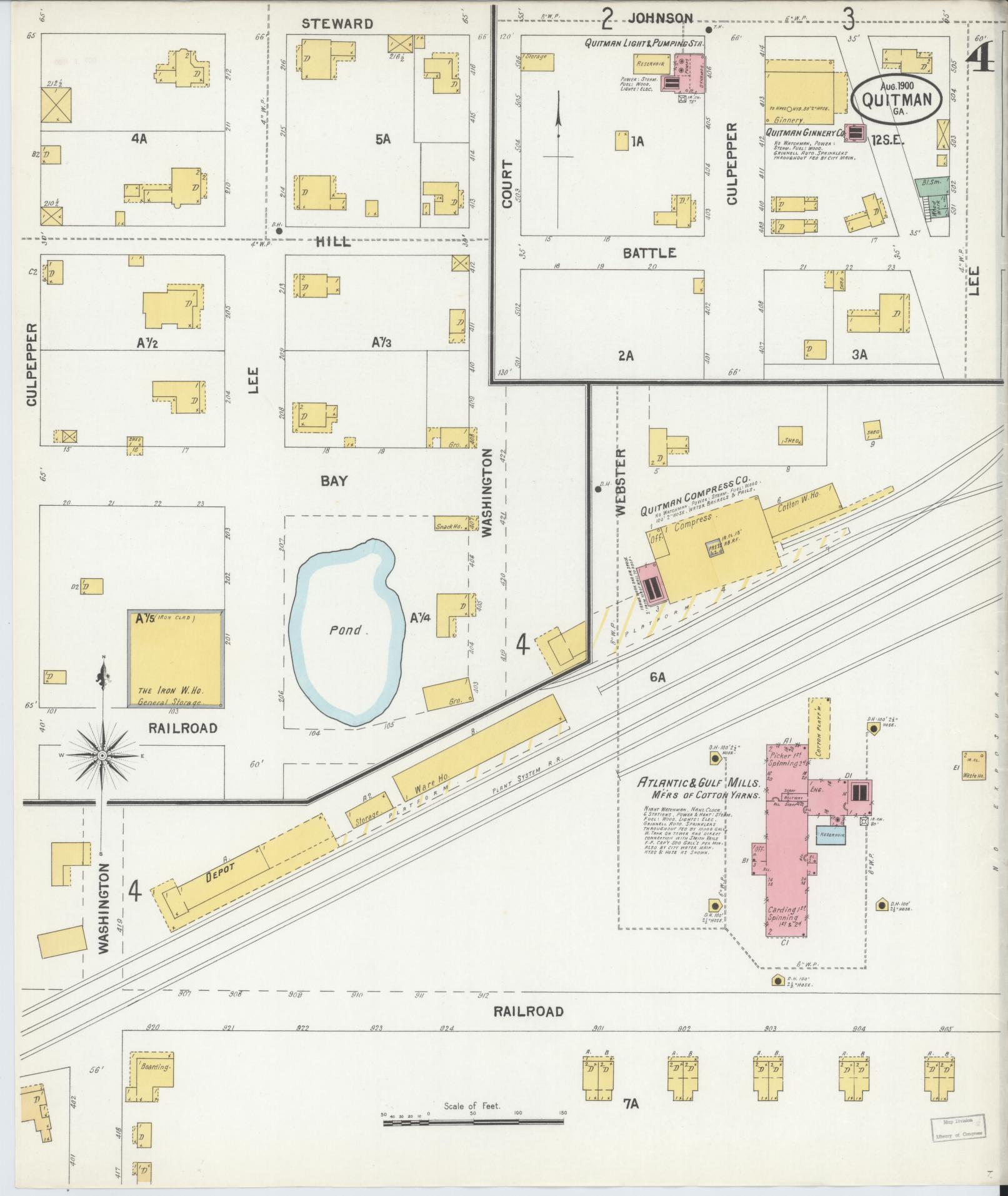 Sanborn Fire Insurance Map from Quitman, Brooks County, Georgia (1900), Sheet #0004 - Complete Map Set gallery image, historic Sanborn map, vintage wall art, Georgia Georgia