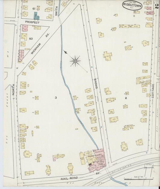 Sanborn Fire Insurance Map from Middletown, Orange County, New York (1887), Sheet #0001 - Historic Sanborn Fire Insurance Map Print, vintage old map wall art, antique decor, genealogy gift, New York New York map