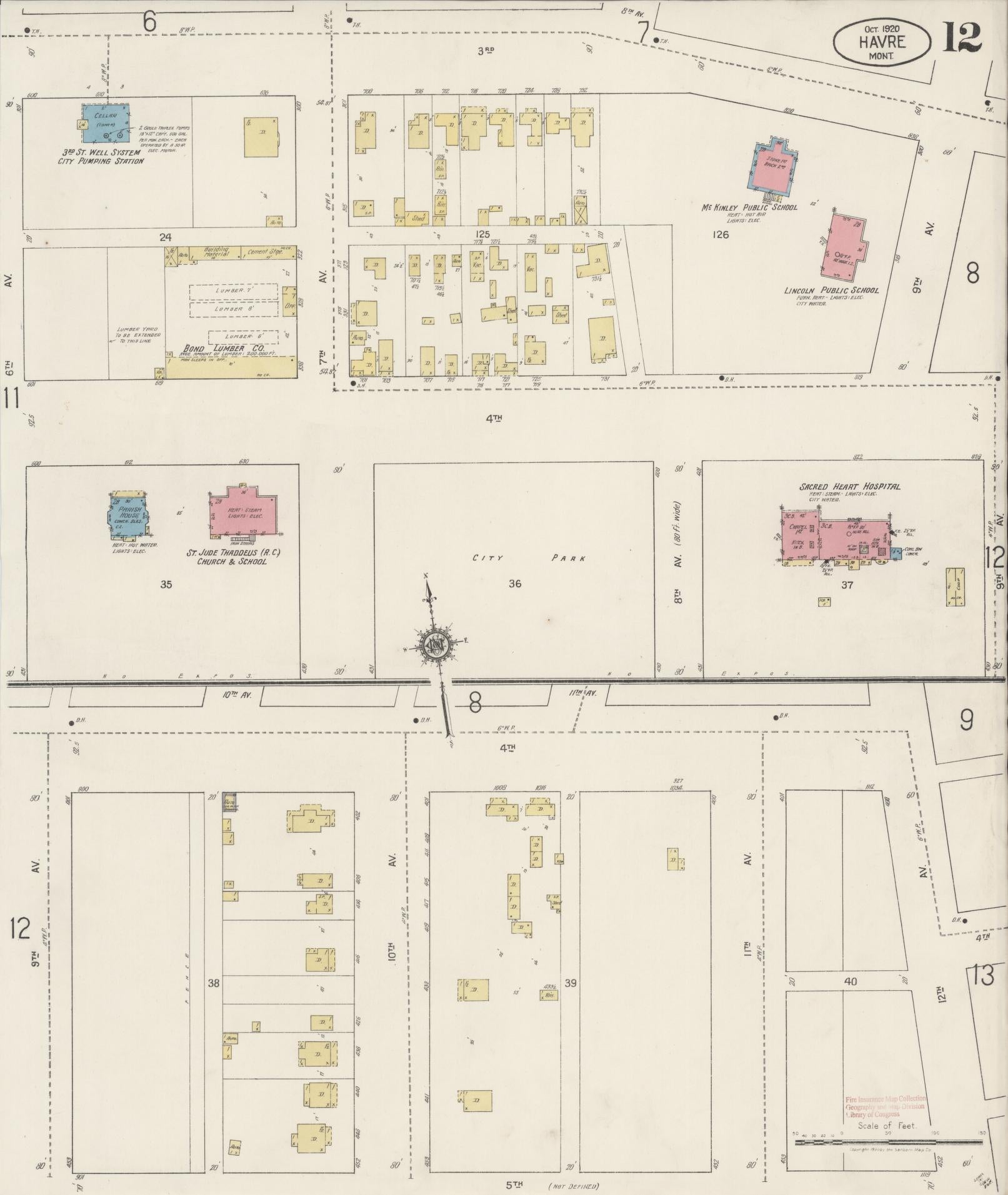 Sanborn Fire Insurance Map from Havre, Hill County, Montana (1920), Sheet #0012 - Historic Sanborn Fire Insurance Map Print, vintage old map wall art, antique decor, genealogy gift, Montana Montana map