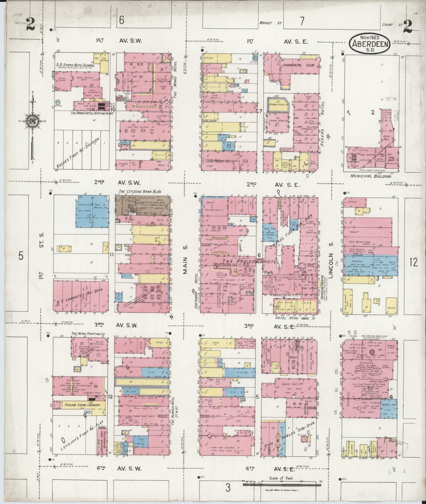 Sanborn Fire Insurance Map from Aberdeen, Brown County, South Dakota (1923), Sheet #0002 - Complete Map Set gallery image, historic Sanborn map, vintage wall art, South Dakota South Dakota