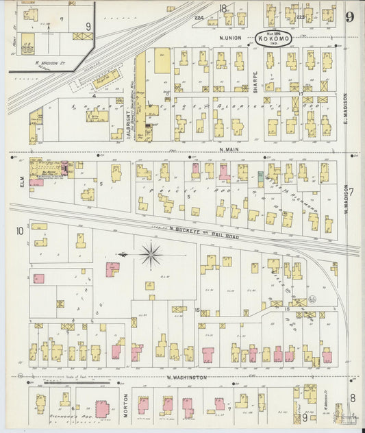 Sanborn Fire Insurance Map from Kokomo, Howard County, Indiana (1896), Sheet #0009 - Historic Sanborn Fire Insurance Map Print, vintage old map wall art, antique decor, genealogy gift, Indiana Indiana map