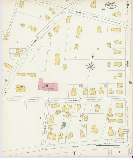 Sanborn Fire Insurance Map from Waltham, Middlesex County, Massachusetts (1903), Sheet #0007 - Historic Sanborn Fire Insurance Map Print, vintage old map wall art, antique decor, genealogy gift, Massachusetts Massachusetts map