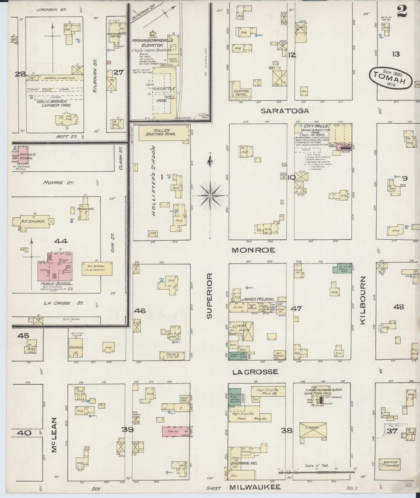 Sanborn Fire Insurance Map from Tomah, Monroe County, Wisconsin (1885), Sheet #0002 - Historic Sanborn Fire Insurance Map Print, vintage old map wall art, antique decor, genealogy gift, Wisconsin Wisconsin map