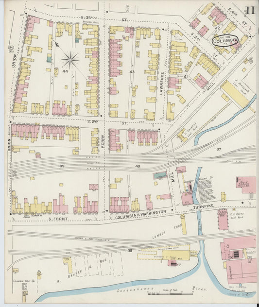 Sanborn Fire Insurance Map from Columbia, Lancaster County, Pennsylvania (1894), Sheet #0011 - Historic Sanborn Fire Insurance Map Print, vintage old map wall art, antique decor, genealogy gift, Pennsylvania Pennsylvania map