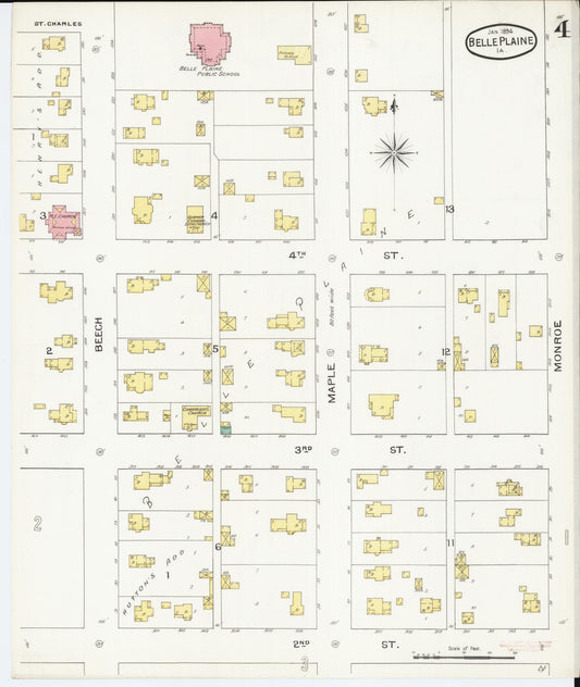 Sanborn Fire Insurance Map from Belle Plaine, Benton County, Iowa (1894), Sheet #0004 - Historic Sanborn Fire Insurance Map Print, vintage old map wall art