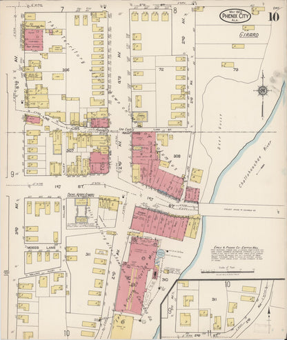 Sanborn Fire Insurance Map from Phenix City, Lee And Russell Counties, Alabama (1922), Sheet #0010 - Complete Map Set gallery image, historic Sanborn map, vintage wall art, Alabama Alabama