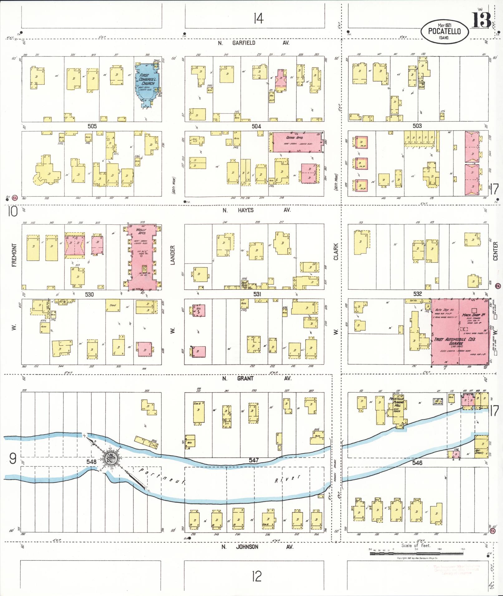 Sanborn Fire Insurance Map from Pocatello, Bannock County, Idaho (1921), Sheet #0013 - Complete Map Set gallery image, historic Sanborn map, vintage wall art, Idaho Idaho