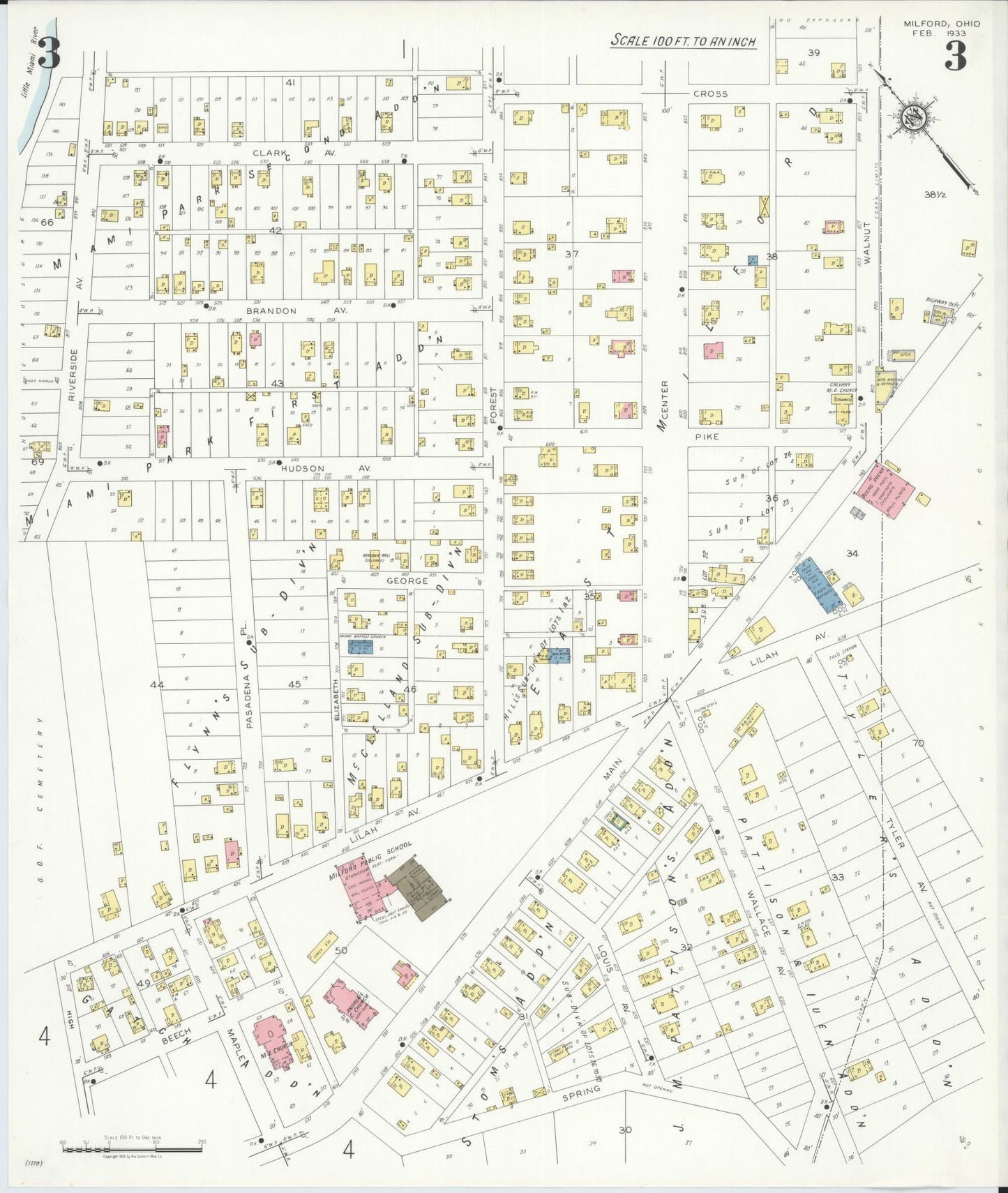 Sanborn Fire Insurance Map from Milford, Clermont And Hamilton County, Ohio (1933), Sheet #0003 - Complete Map Set gallery image, historic Sanborn map, vintage wall art, Ohio Ohio