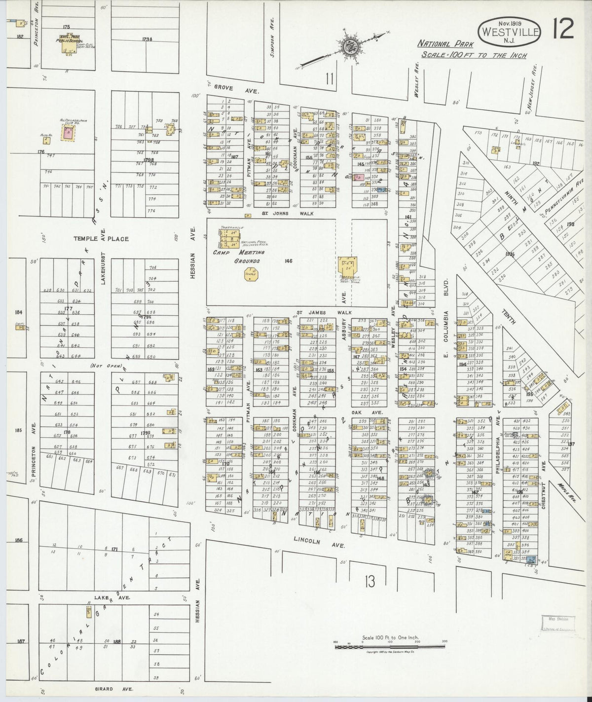 Sanborn Fire Insurance Map from Westville, Gloucester County, New Jersey (1919), Sheet #0012 - Complete Map Set gallery image, historic Sanborn map, vintage wall art, New Jersey New Jersey
