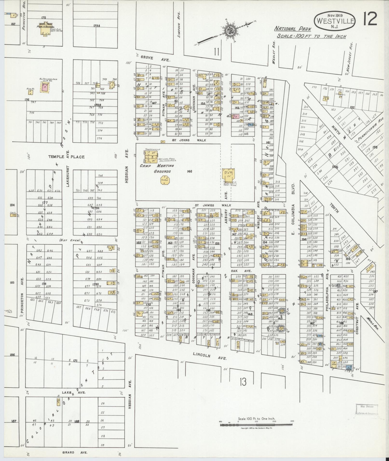 Sanborn Fire Insurance Map from Westville, Gloucester County, New Jersey (1919), Sheet #0012 - Complete Map Set gallery image, historic Sanborn map, vintage wall art, New Jersey New Jersey
