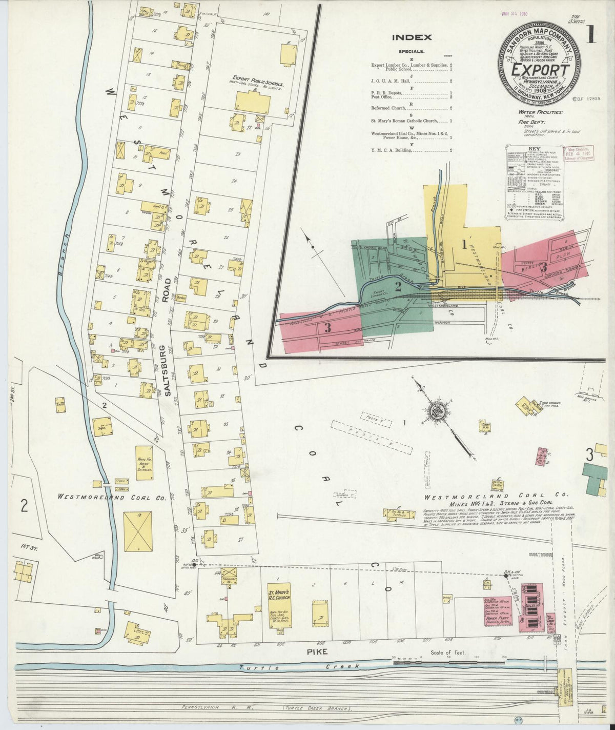 Sanborn Fire Insurance Map from Export, Westmoreland County, Pennsylvania (1909), Sheet #0001 - Complete Map Set gallery image, historic Sanborn map, vintage wall art, Pennsylvania Pennsylvania