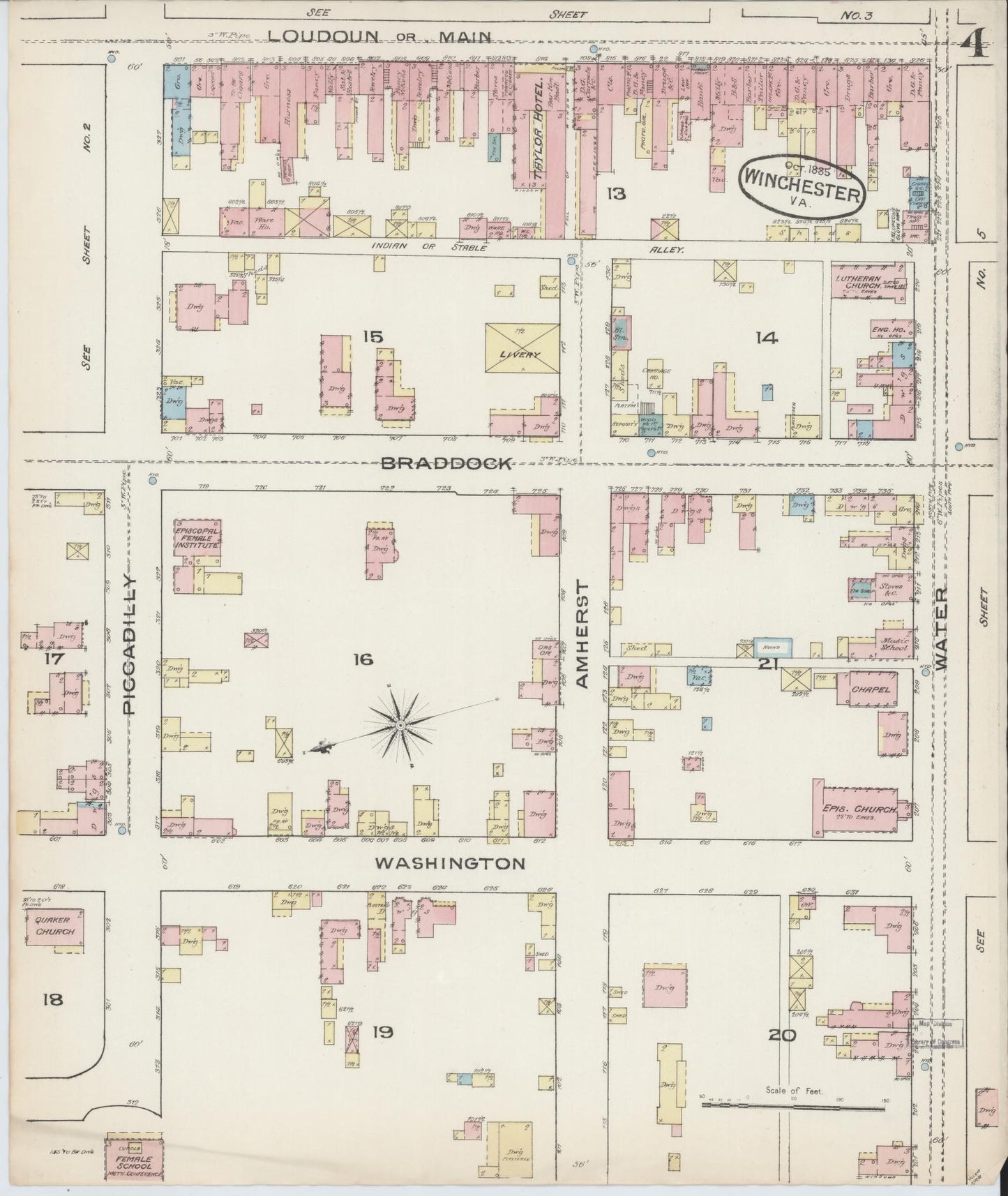 Sanborn Fire Insurance Map from Winchester, Independent Cities, Virginia (1885), Sheet #0004 - Complete Map Set gallery image, historic Sanborn map, vintage wall art, Virginia Virginia