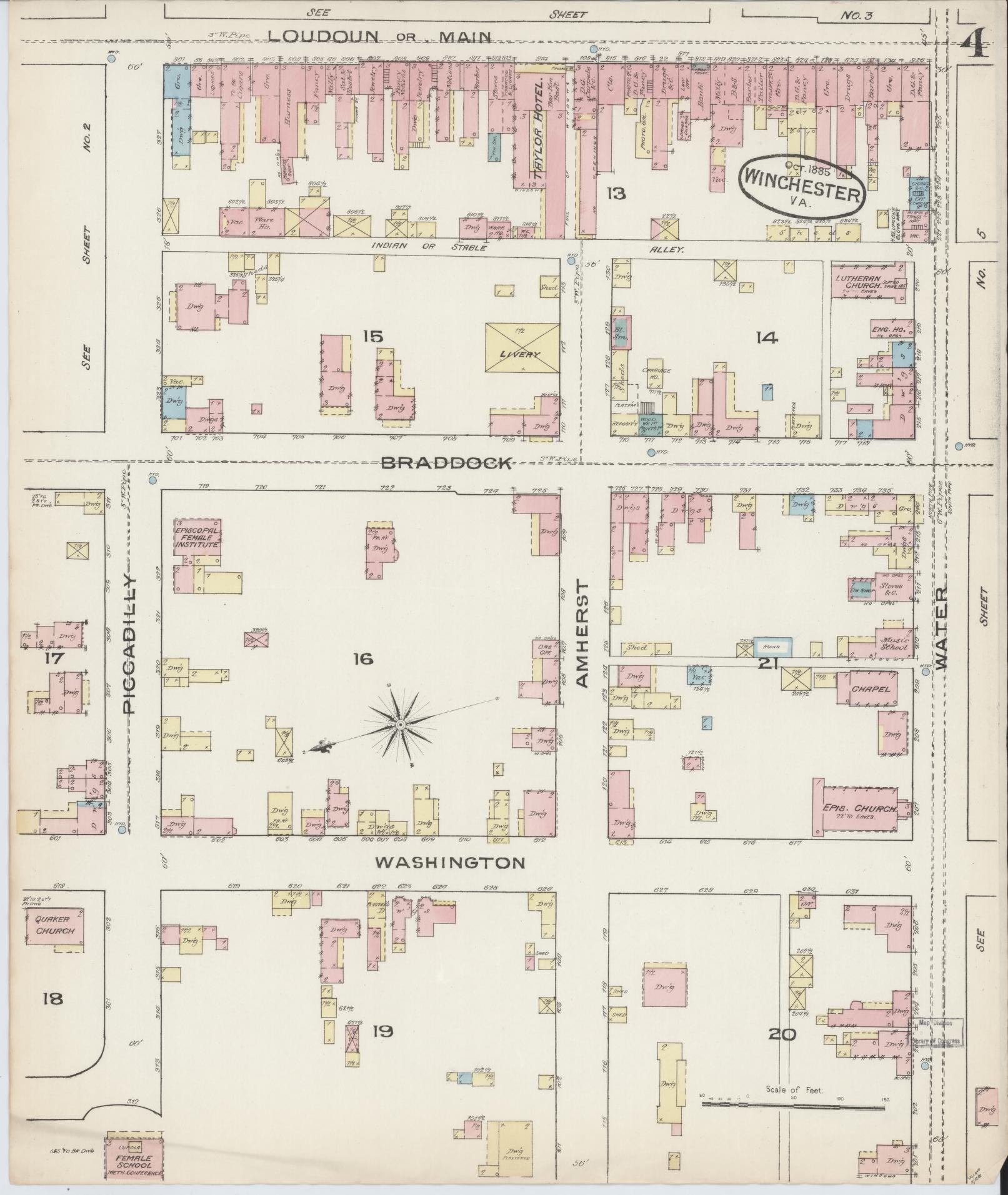 Sanborn Fire Insurance Map from Winchester, Independent Cities, Virginia (1885), Sheet #0004 - Complete Map Set gallery image, historic Sanborn map, vintage wall art, Virginia Virginia