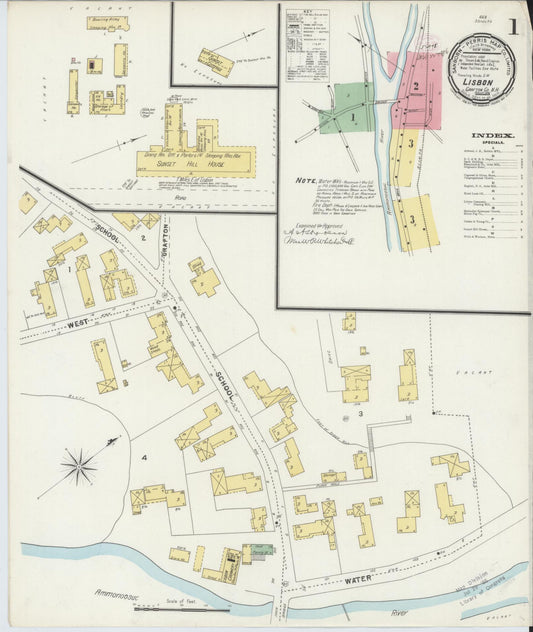 Sanborn Fire Insurance Map from Lisbon, Grafton County, New Hampshire (1896), Sheet #0001 - Complete Map Set gallery image, historic Sanborn map, vintage wall art, New Hampshire New Hampshire