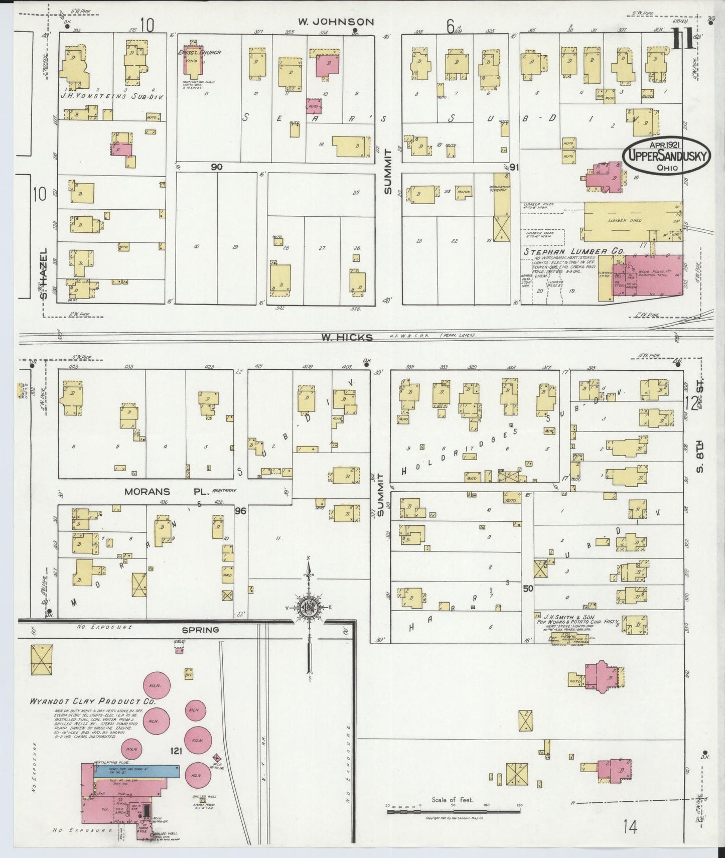 Sanborn Fire Insurance Map from Upper Sandusky, Wyandot County, Ohio (1921), Sheet #0011 - Historic Sanborn Fire Insurance Map Print, vintage old map wall art, antique decor, genealogy gift, Ohio Ohio map