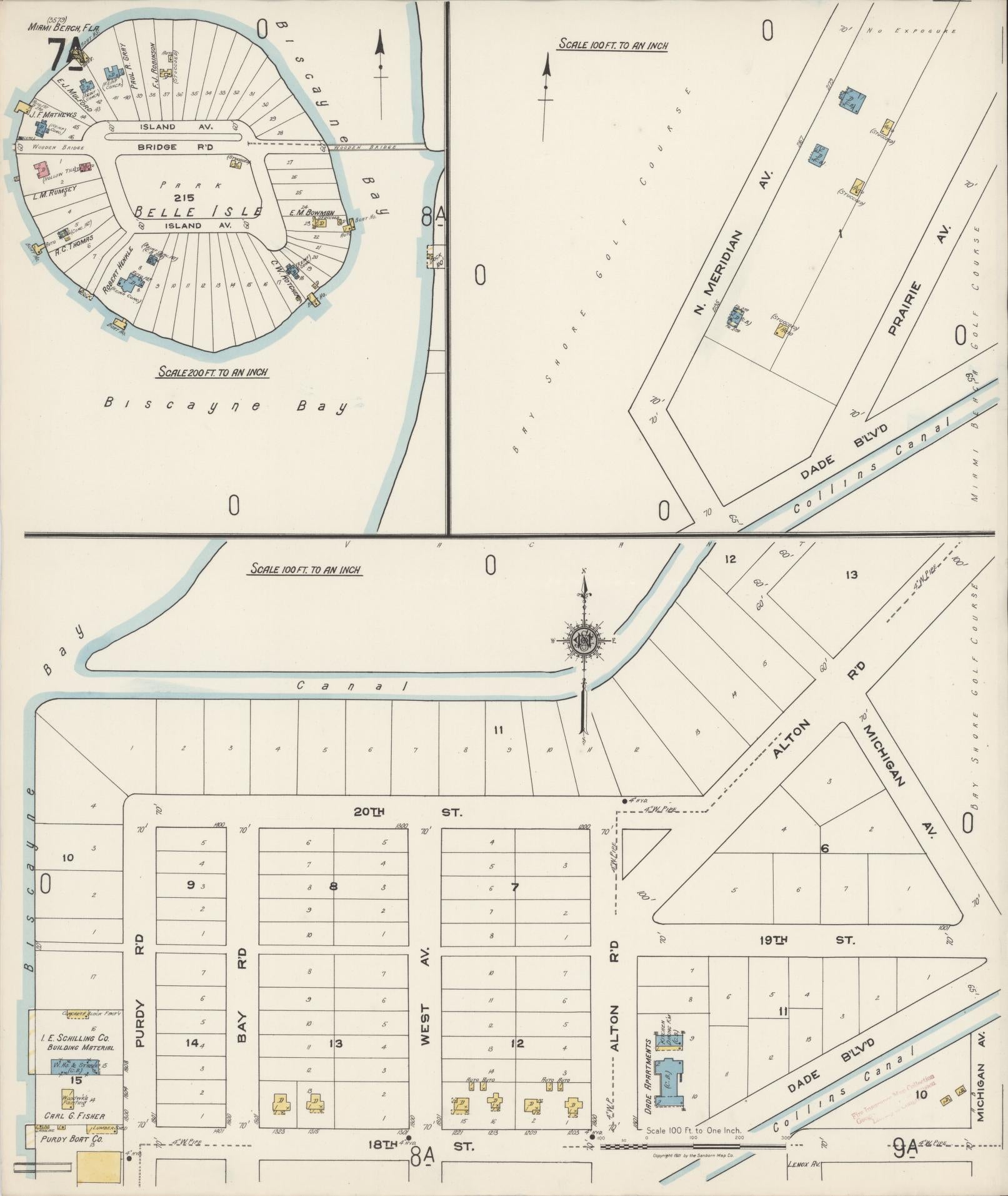 Sanborn Fire Insurance Map from Miami Beach, Dade County, Florida (1921), Sheet #0007 - Historic Sanborn Fire Insurance Map Print, vintage old map wall art, antique decor, genealogy gift, Florida Florida map