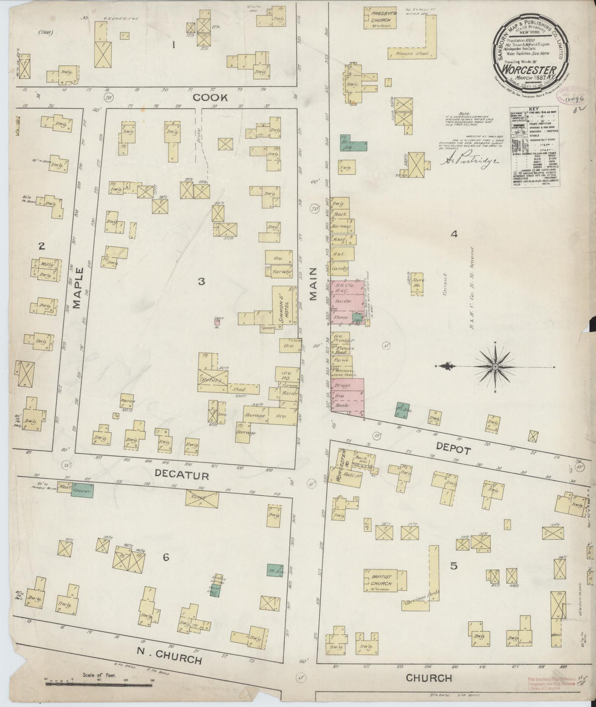 Sanborn Fire Insurance Map from Worcester, Otsego County, New York (1887), Sheet #0001 - Historic Sanborn Fire Insurance Map Print, vintage old map wall art, antique decor, genealogy gift, New York New York map