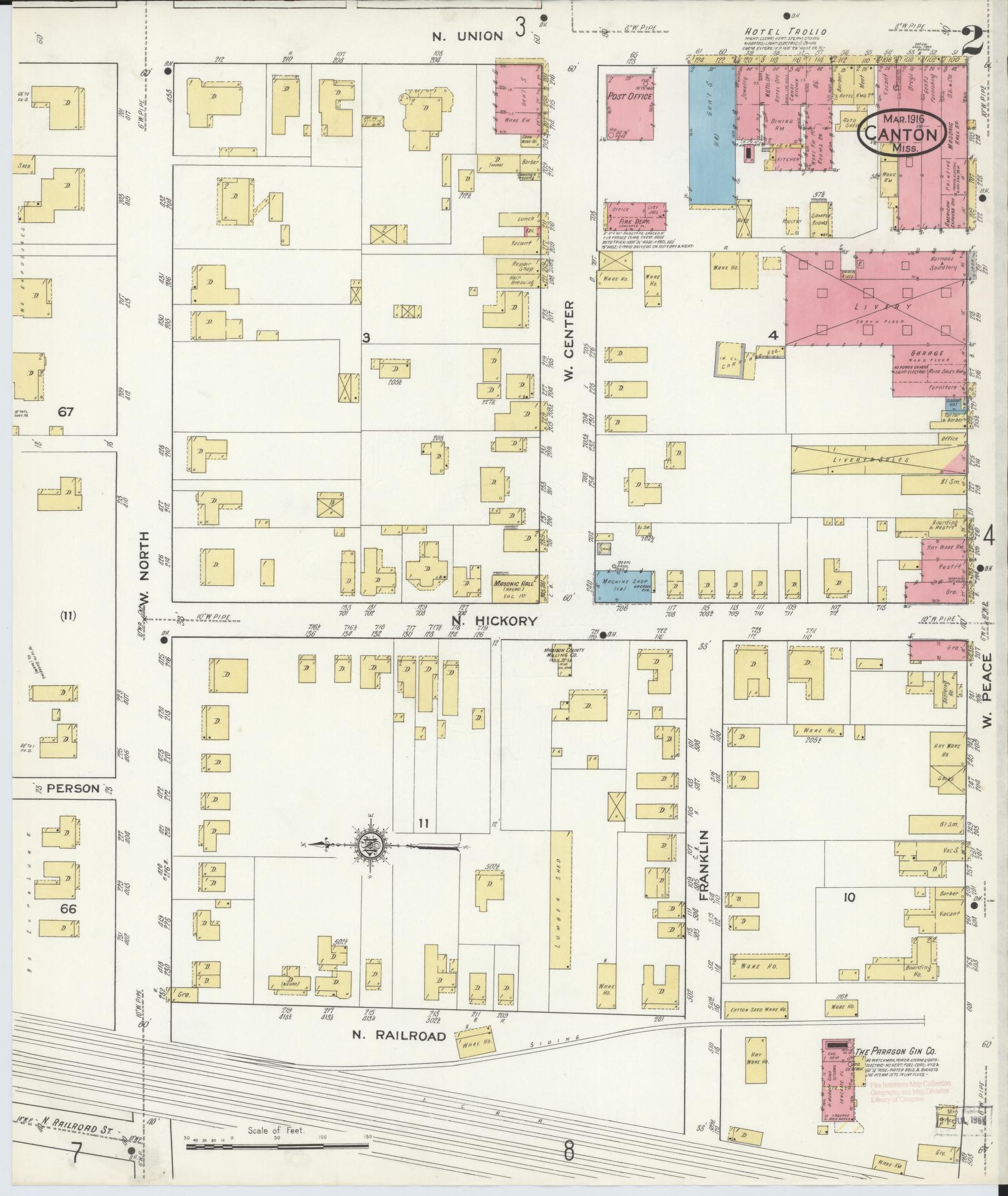Sanborn Fire Insurance Map from Canton, Madison County, Mississippi (1916), Sheet #0002 - Historic Sanborn Fire Insurance Map Print, vintage old map wall art, antique decor, genealogy gift, Mississippi Mississippi map