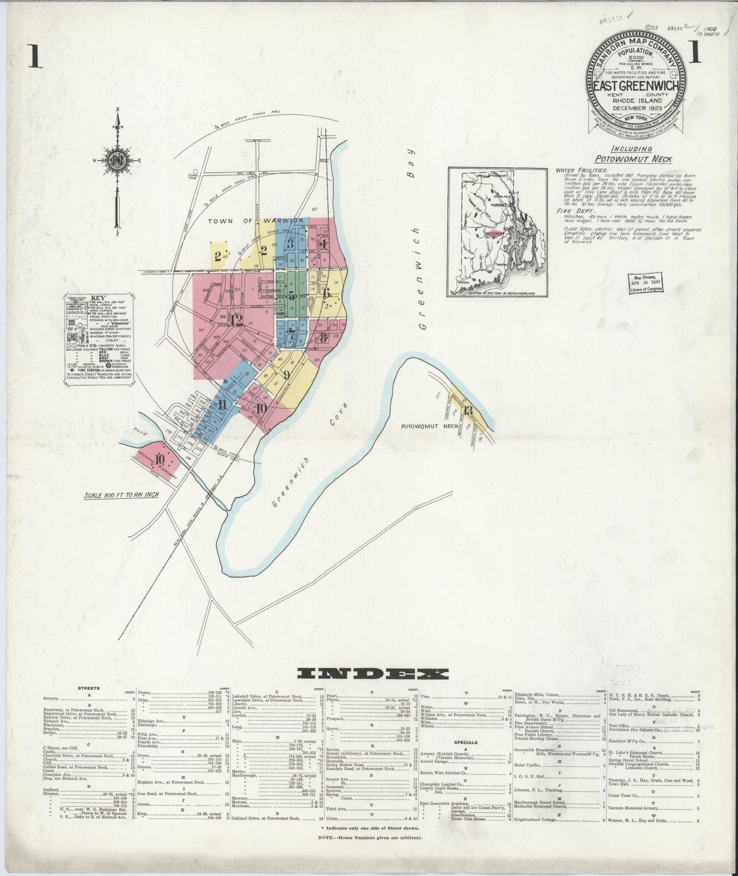 Sanborn Fire Insurance Map from East Greenwich, Kent County, Rhode Island (1923), Sheet #0001 - Complete Map Set gallery image, historic Sanborn map, vintage wall art, Rhode Island Rhode Island