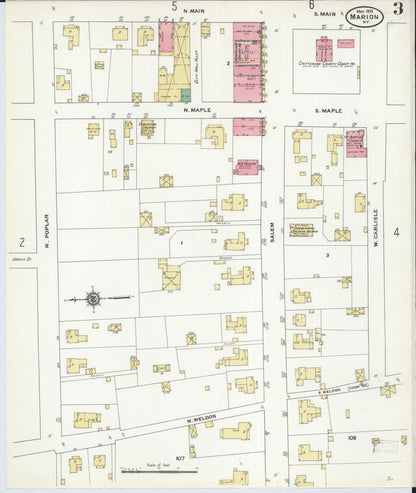 Sanborn Fire Insurance Map from Marion, Crittenden County, Kentucky (1910), Sheet #0003 - Complete Map Set gallery image, historic Sanborn map, vintage wall art, Kentucky Kentucky