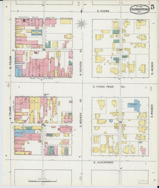 Sanborn Fire Insurance Map from Colorado Springs, El Paso County, Colorado (1892), Sheet #0005 - Historic Sanborn Fire Insurance Map Print, vintage old map wall art, antique decor, genealogy gift, Colorado Colorado map