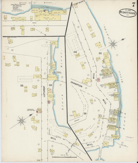 Sanborn Fire Insurance Map from Carthage, Jefferson County, New York (1890), Sheet #0007 - Historic Sanborn Fire Insurance Map Print, vintage old map wall art, antique decor, genealogy gift, New York New York map