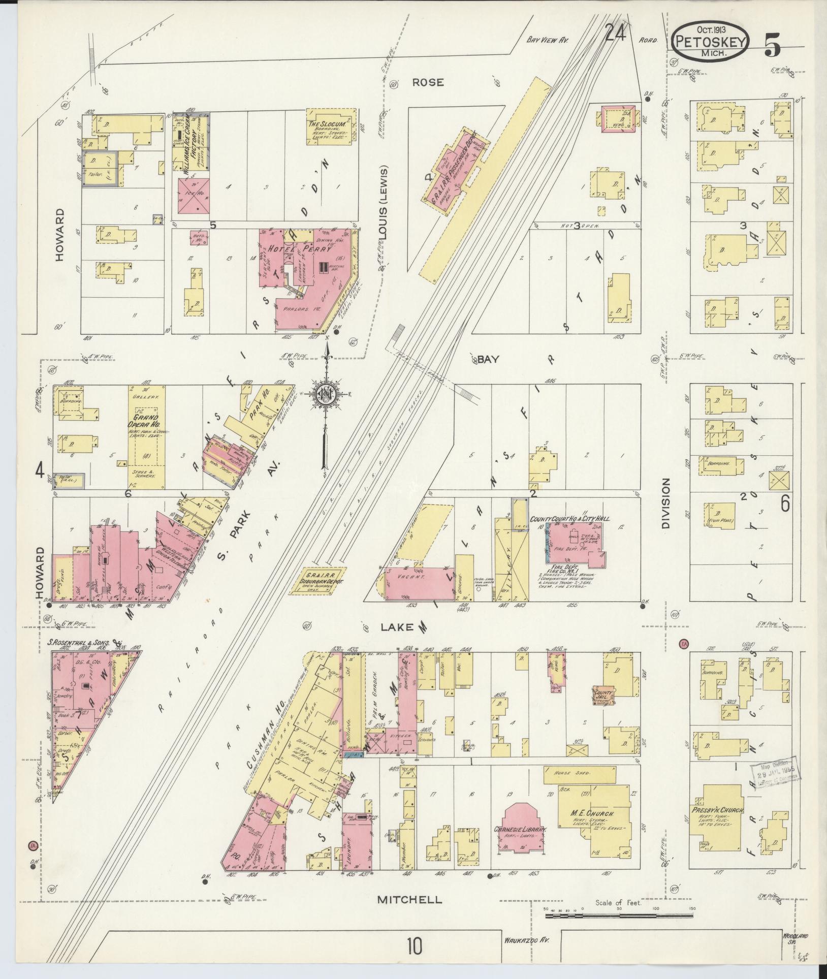 Sanborn Fire Insurance Map from Petoskey, Emmet County, Michigan (1913), Sheet #0005 - Historic Sanborn Fire Insurance Map Print, vintage old map wall art, antique decor, genealogy gift, Michigan Michigan map
