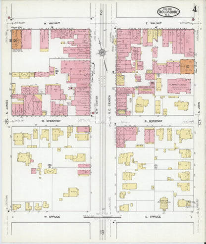 Sanborn Fire Insurance Map from Goldsboro, Wayne County, North Carolina (1918), Sheet #0004 - Complete Map Set gallery image, historic Sanborn map, vintage wall art, North Carolina North Carolina