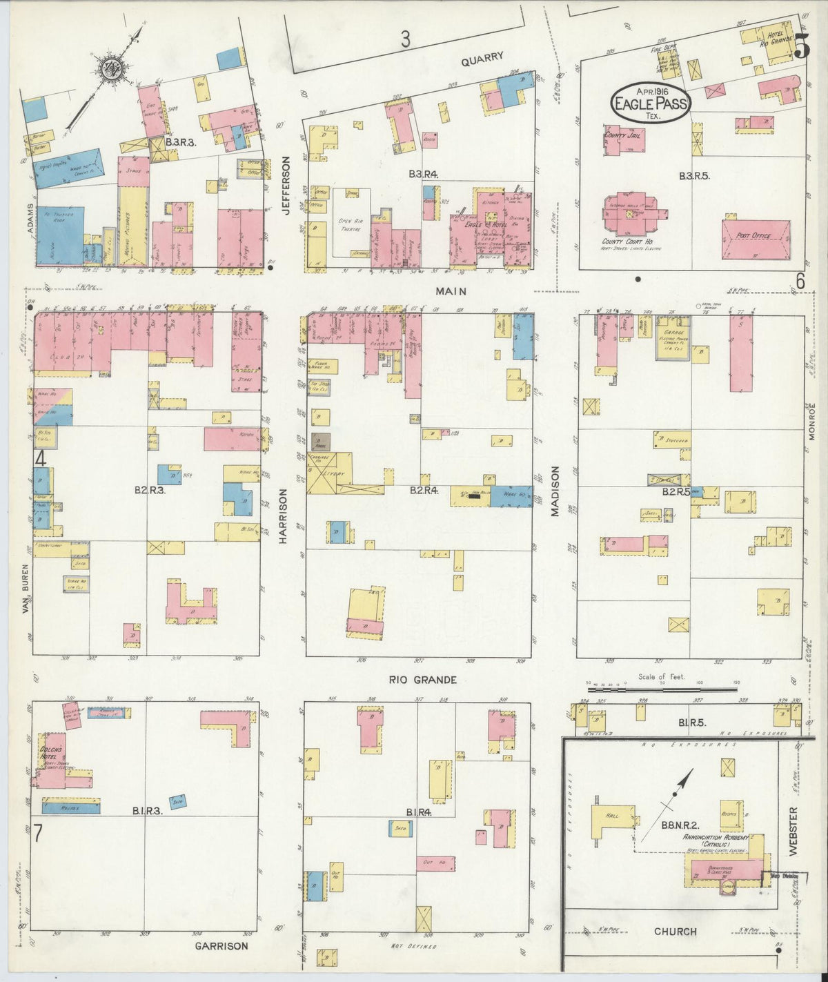Sanborn Fire Insurance Map from Eagle Pass, Maverick County, Texas (1916), Sheet #0005 - Historic Sanborn Fire Insurance Map Print, vintage old map wall art, antique decor, genealogy gift, Texas Texas map