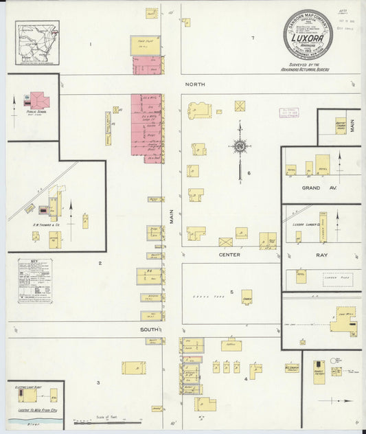 Sanborn Fire Insurance Map from Luxora, Mississippi County, Arkansas (1913), Sheet #0001 - Historic Sanborn Fire Insurance Map Print, vintage old map wall art, antique decor, genealogy gift, Luxora Mississippi map